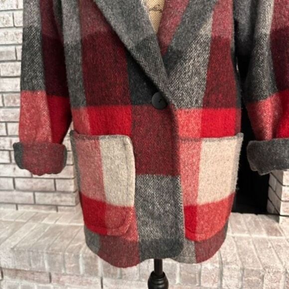 Vintage Express French Country Womens Wool Blend Plaid Blazer Jacket Red Gray XS - Picture 12 of 12